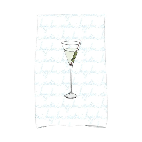Simply Daisy, 16 x 25 inch, Martini Glass Text Fade, Geometric Print Kitchen Towel, Pale Blue