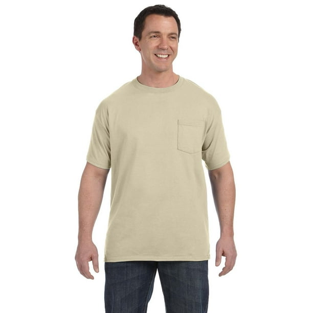Hanes The Hanes Mens 61 oz Tagless Pocket TShirt SAND XL