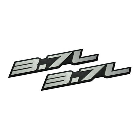 2 x (pair/set) 3.7L Liter Embossed SILVER on Black Highly Polished Real Aluminum Auto Emblem Badge Nameplate for Dodge Ram Jeep Grand Cherokee Mazda Ford F-150 Wrangler Sport Chevy Chevrolet GM Nissan
