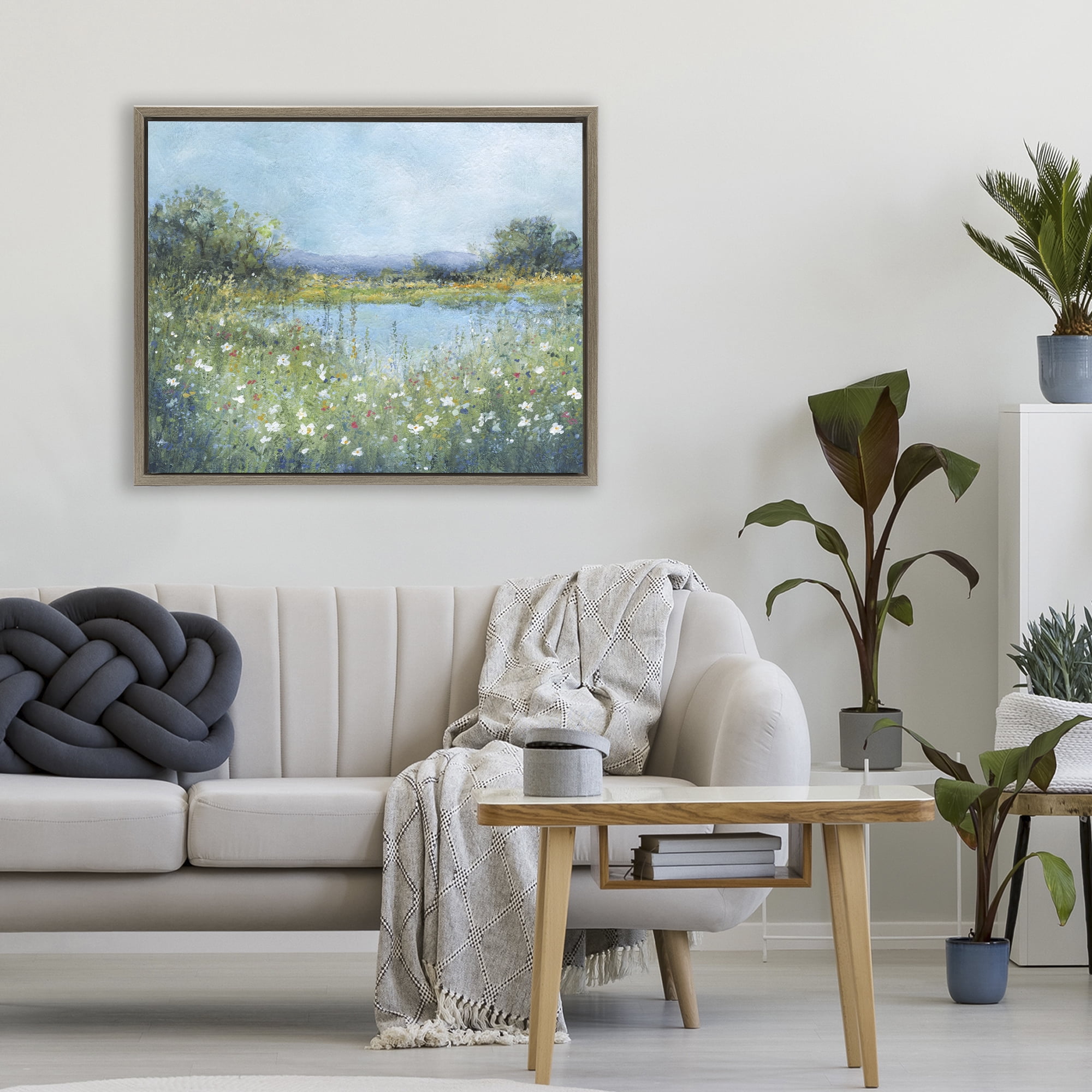 Stupell Industries Impressionist Meadow Surrounding Pond Brown Framed Floater Canvas Wall Art, design by Carol Robinson