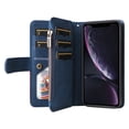 thumbnail image 3 of Multifunctional Case for iPhone XR,[RFID Blocking] 9 Credit Cards Holder with Wrist Strap, Premium PU Leather Zipper Wallet Purse Magnetic Flip Phone Cover For iPhone XR, Blue, 3 of 12
