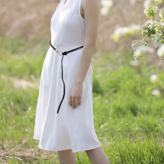 WEUVEB 1Pcs Knot Belt Embroidered Belts For Women Black Pu Zinc Alloy Versatile Styling