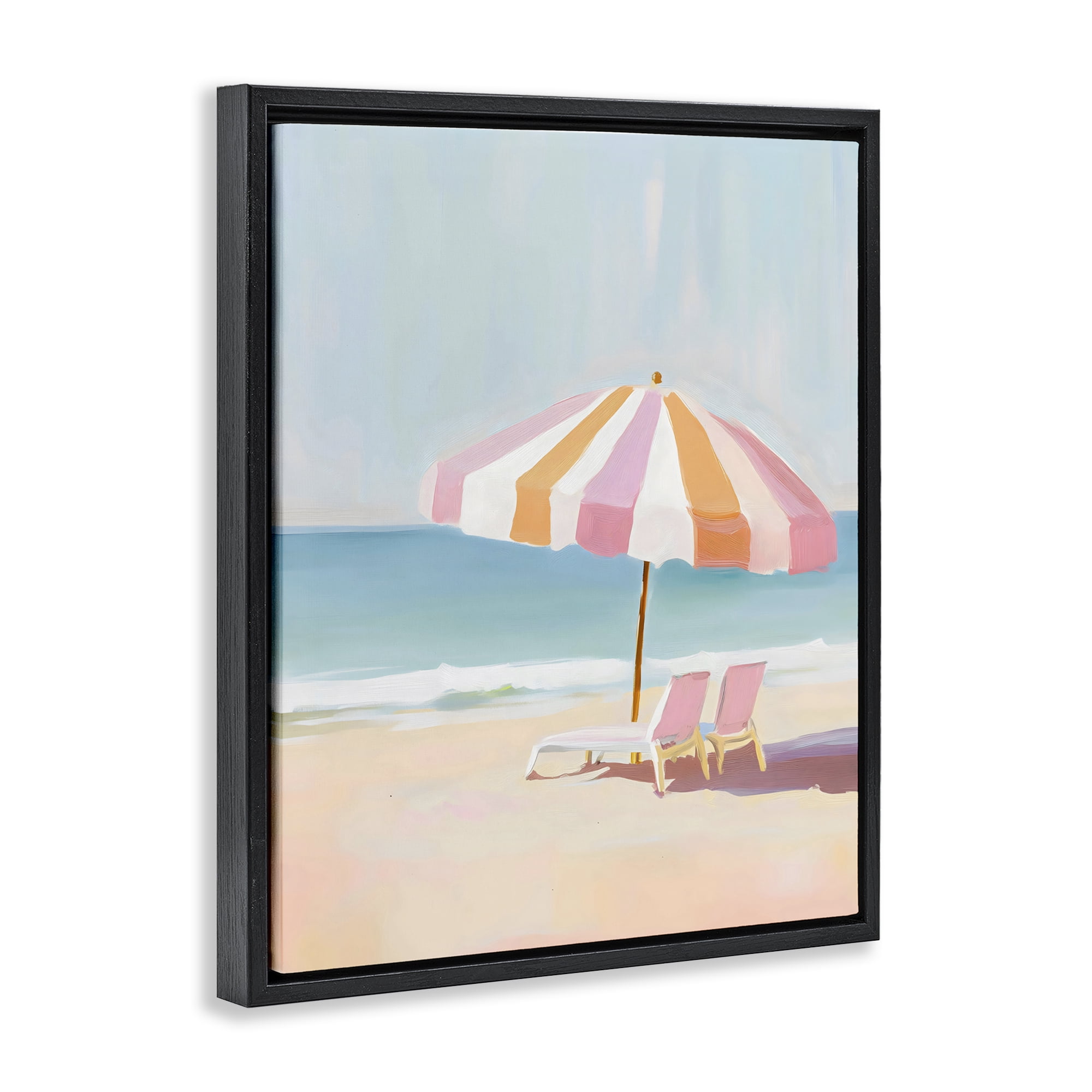 Stupell Industries Striped Umbrella & Chairs Black Framed Floater Canvas Wall Art, design by The Prints Vibe