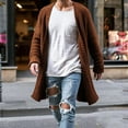 thumbnail image 2 of Men's Mid Length Sweater Coat Long Sleeve Solid Textured Chunky Knit Cardigan Outerwear Brown M, 2 of 5