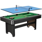 6FT 2-in-1 Pool Table with Ping Pong Top, Multi-Game Billiard Table with Balls, Cues & Paddles, No Ball Return Design Family Recreation Game Table for Home Game Room, Green