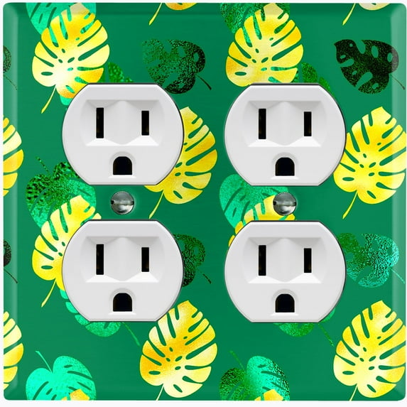 Metal Light Switch Plate Cover Tropical Jungle Palm Leaves Yellow Green JGL005