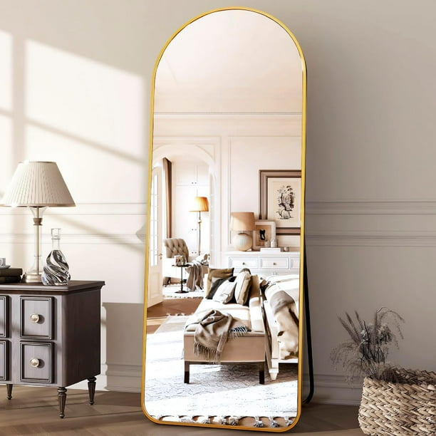 Espejo de Cuerpo Completo Magma Life Arqueado 162x52 cm - Marco de Metal Minimalista para Recámara y Sala - Dorado/Oro