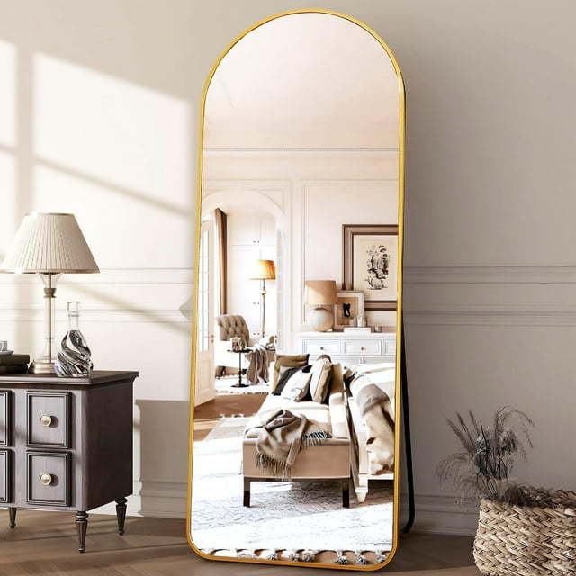 Espejo de Cuerpo Completo Magma Life Arqueado 162x52 cm - Marco de Metal Minimalista para Recámara y Sala - Dorado/Oro