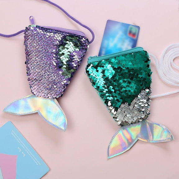 Masteelf Women Mermaid Tail Sequins Coin Purse Girls Crossbody Bags Sling Money Change Holder Purse Bag Pouch For Gifts (Light Green)