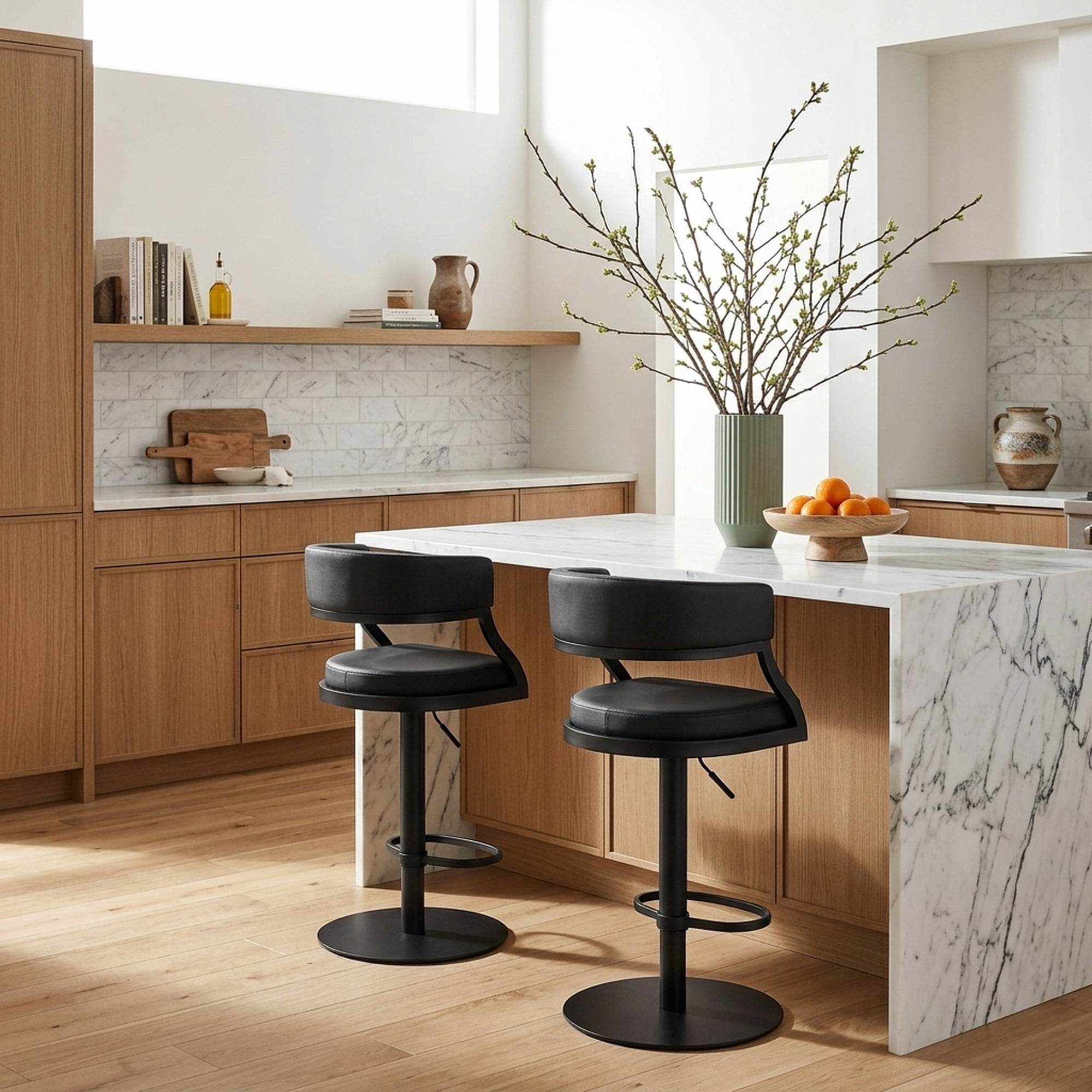 Callie Modern Retro Swivel Metal Adjustable Height Barstool With Faux Leather Seat