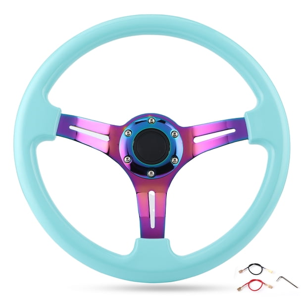 Reemplazo de volante de carreras de 6 pernos, plato hondo universal de 350 mm de diámetro, azul claro Jadeshay A