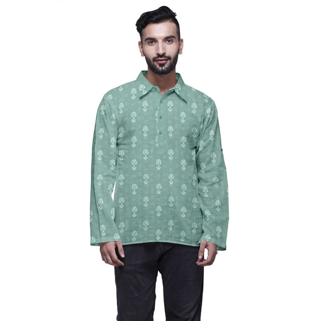 Atasi Chemise Indienne pour Hommes en Coton Flex Imprimée à Col Évasé Kurta Courte pour Garçons
