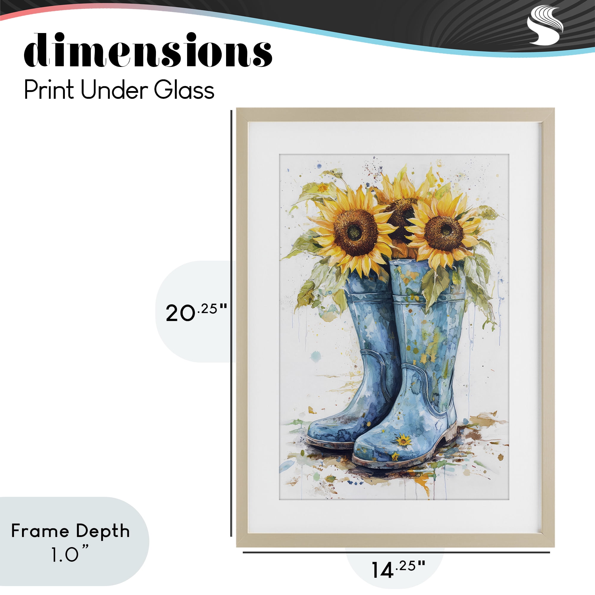 Stupell Industries Blue Rain Boots & Sunflowers Birch Framed Print Under Glass, design by Tina LeCour