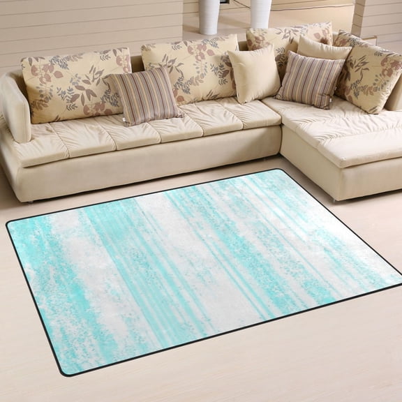 Aqua Stripes Pattern Soft Polyester Area Rug 31''x20'', Non Slip, Memory Foam, Water Absorbent