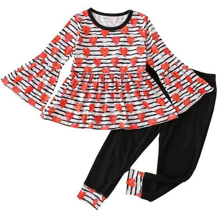 

HESHENG Toddler Kids Baby Girls Valentine s Clothes Long Sleeve Dress Tops Heart Printed Pants Outfit Set