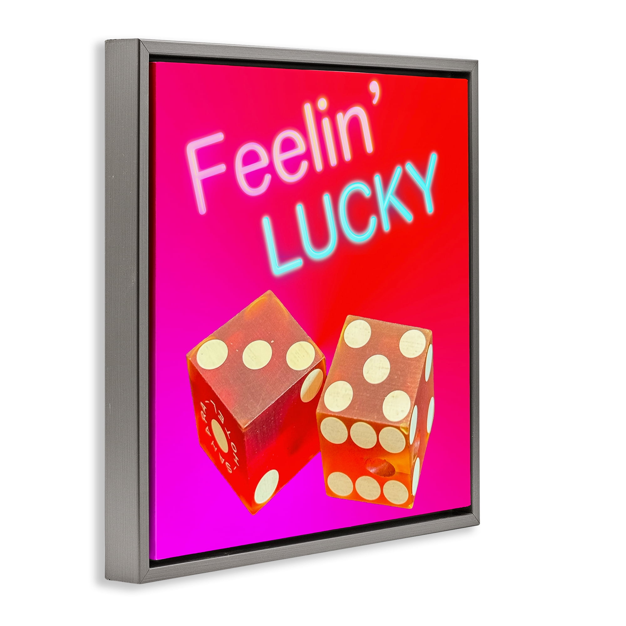 Stupell Industries Feelin' Lucky with Dice Entertainment Painting Gray Floater Framed Canvas Art Print Wall Art, 25 x 25