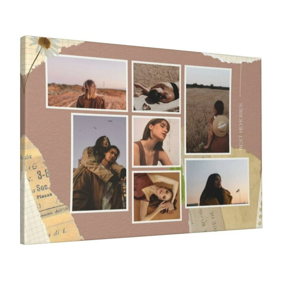 Custom Canvas Prints Brown Vintage Callage Personalized Photo Image Collage DIY Framed Kit Wall Art Picture Room Decor 16x20 inch