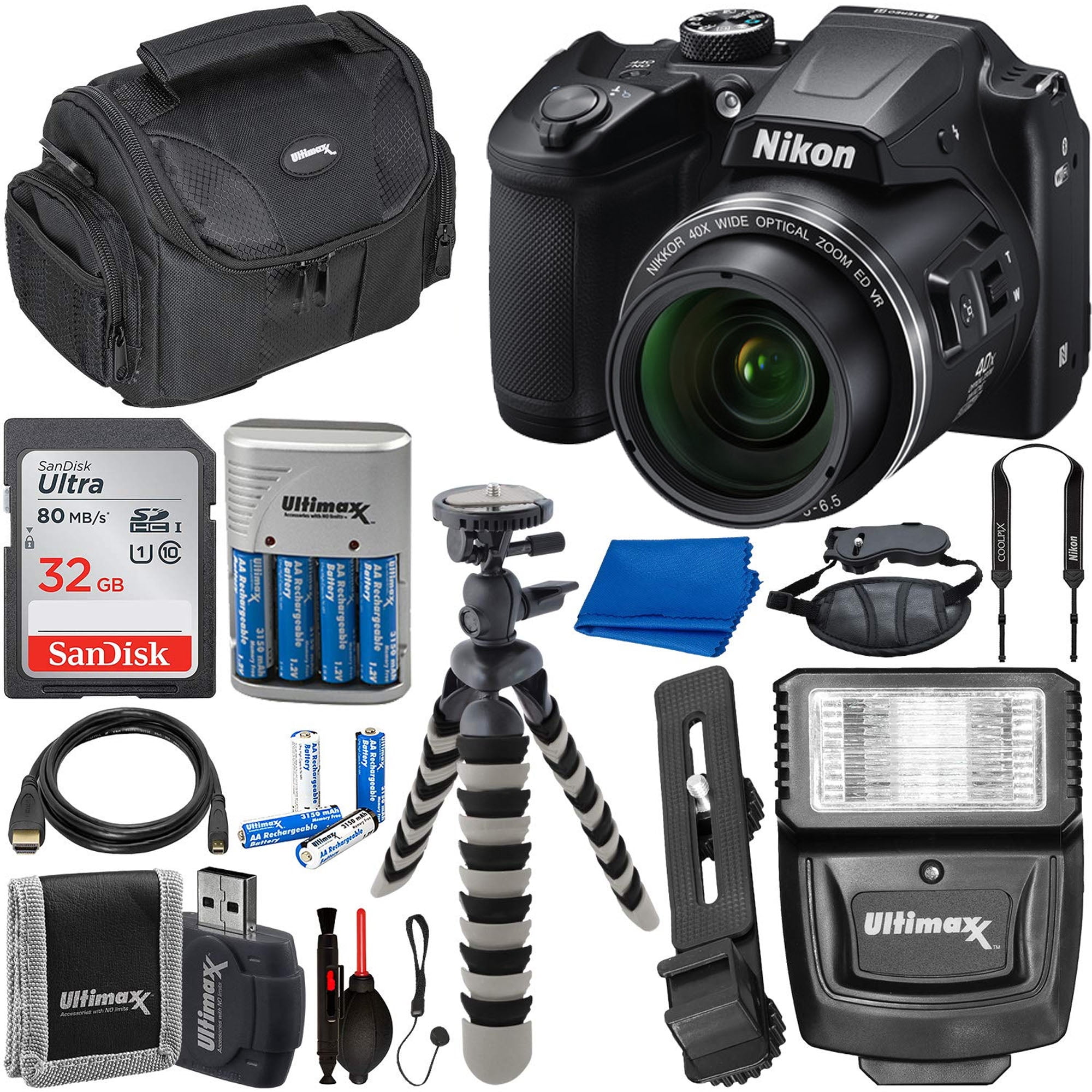 Nikon COOLPIX B500 Digital Camera W SanDisk Ultra 32GB SDHC Memory Card,  Rechargeable Batteries & Charger, Digital Slave Flash & Much More