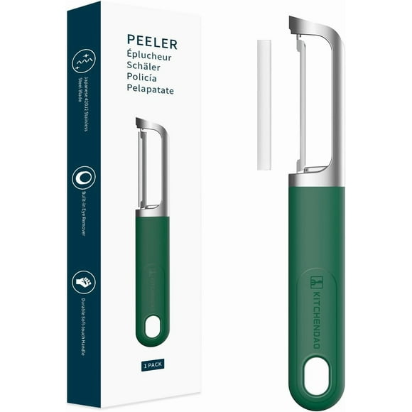 KITCHENDAO Éplucheur de Légumes et Pommes de Terre Pivotant pour Cuisine, Lame Tranchante en Acier Inoxydable Japonais, Construction en Métal Moulé, Détacheur de Yeux Intégré, Poignée Douce au Toucher, Lavable au Lave-Vaisselle, Vert
