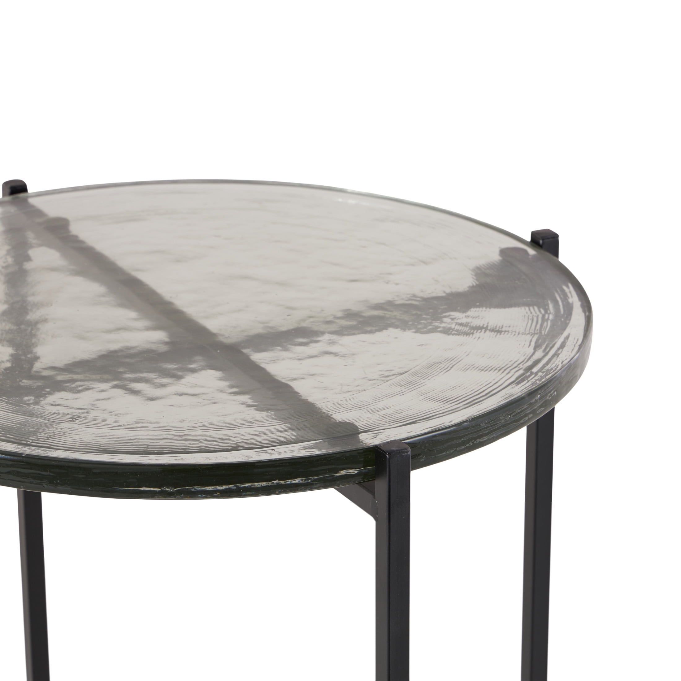 DecMode 16" x 24" Black Metal X-Shaped Accent Table with Textured Glass Tabletop, 1-Piece