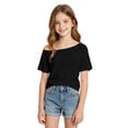 thumbnail image 5 of Girls T Shirt Boat Neck Short Sleeve Off Shoulder Basic Y2K Summer Tees Casual Going Out Tops (7-12Y), 5 of 5