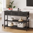thumbnail image 6 of Aufeile 43" Narrow Console Table, Entryway Table with 3 Drawers and Outlets, Fabirc Sofa Table with Open Shelves for Couch, Hallway, Foyer, Living Room, Black, 6 of 8