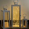 thumbnail image 3 of Allgala 3-PC Set Jumbo Luxury Modern Indoor/Outdoor Hurricane Candle Lantern Set With Chrome Plated Structure and Tempered Glass-Cuboid White-HD88015, 3 of 4