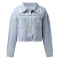 thumbnail image 6 of Denim Jacket for Women Ripped Tassel Lapel Button Down Long Sleeve Outerwear Casual Lightweight Fall Coat, 6 of 7
