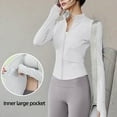 thumbnail image 2 of biudgviw Women's Workout Jacket Slim Fit Zip Up Cropped Yoga Tops Stretchy Lightweight Athletic Gym Clothes with Thumb Holes, 2 of 3