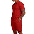 thumbnail image 4 of Men'S Breathable Collared Polo Shirt Short Sleeve And Elastic Waist Drawstring Shorts Set Casual Athletic Tracksuits For Summer Outdoor,Red,XL, 4 of 7