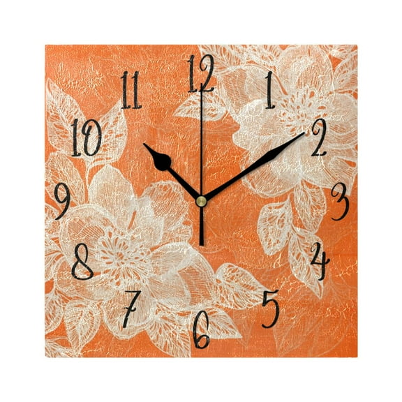 WOBOGO Peach Lace Pattern on Orange Background Wall Clock 7.78 Inch Battery Operated Silent Unit Square Rustic Vintage Style for Home Bedroom Office Black Pointer