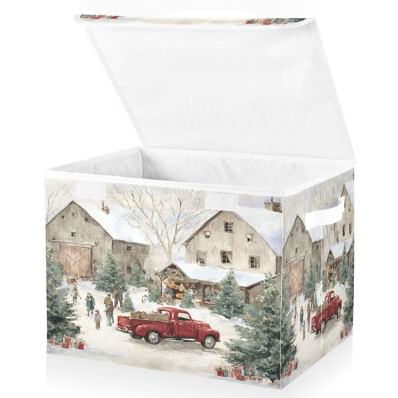 Large Fliplid Foldable Storage Bin Boxes Cubes Baskets with 2 Handles for Clothes Books 16.5x12.6x11.8 Inch Farm Snow Scene