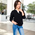 thumbnail image 3 of Women's Long Sleeve Sweater with V-Neckline and Lace Trim Detail - X Large, Black, 3 of 6