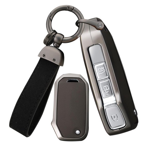 3/4 Buttons Key Fob Skin Compatible with Kia Flip Folding Key Remote Solid Metal Key Cover Leather Key Glove for Forte Seltos Soul Sportage Sorento Cerato Telluride K5 2019-up
