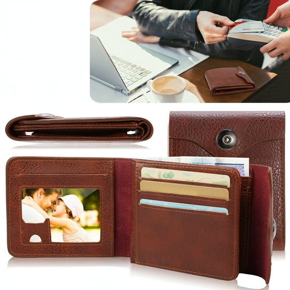 Men’s Wallet Moclever Leather Card Holder Cases Bifold Purse with 2 ID Window Coin Pocket