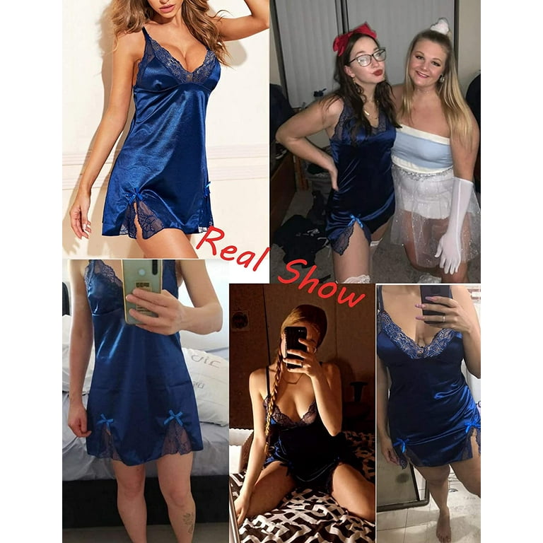 ADOME Satin Lingerie for Women Lace Chemise Nightgown Babydoll