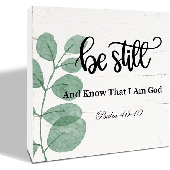Zomyto 7x7 Inches Christian Sign, White Wooden Box Decor, Table Decor Art, Christian Office Classroom, Church Decor, Psalm 46:10 - Be Still and Know that I am God Sign