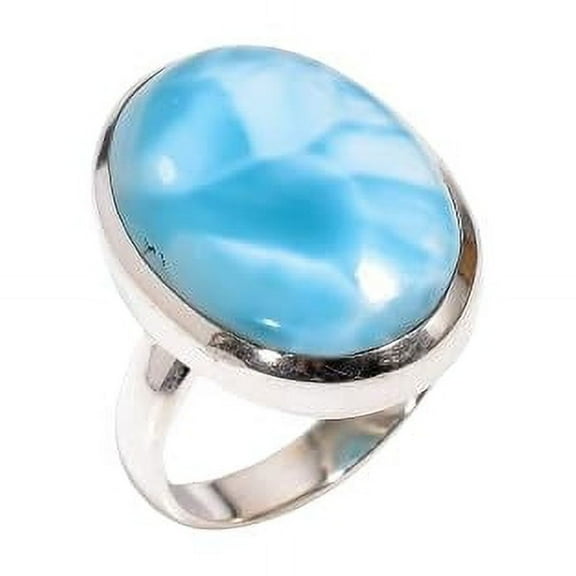 Natural Blue Larimar Stone 925 Sterling Silver Statement Ring Gift Jewelry for Her