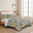 thumbnail image 5 of Full Quilt Set 78''x90'', Yellow Rose Lightweight Summer Bedspread Coverlet Set with 2 Pillow Shams, Vintage Country Botanical Floral Vines Breathable All Season Quilt Bedding for Bedroom/Guest Room, 5 of 9