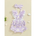 thumbnail image 4 of Bagilaanoe Newborn Baby Girl Summer Rompers Floral Print Fly Sleeve Bodysuits + Headband 3M 6M 12M 18M Infant Waffle One Piece Jumpsuit, 4 of 7