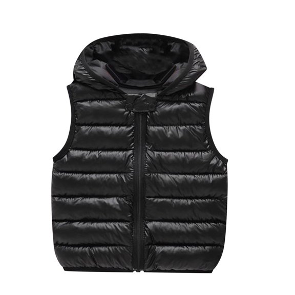 GiLiling Baby Boys and Girls Hooded Puffer Vest Winter Lightweight Sleeveless Zipper up Jacket down Vest Coat Vests Kids (Black, 18-24 Months)