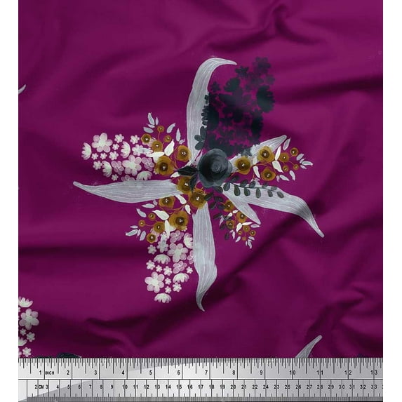 Soimoi Moss Georgette Fabric Leaves & Rose Flower Print Fabric by the Yard 42 Inch Wide