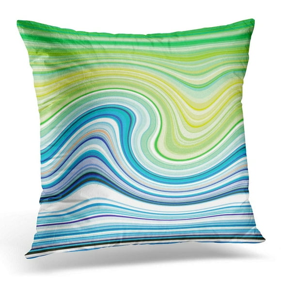 BOSDECO Colorful Wave Striped Wavy Stripes Fantasy Curl Lines Cut of Gemstone Thin Optical and Green Light Blue Pillowcase Pillow Cover Cushion Case 18x18 inch