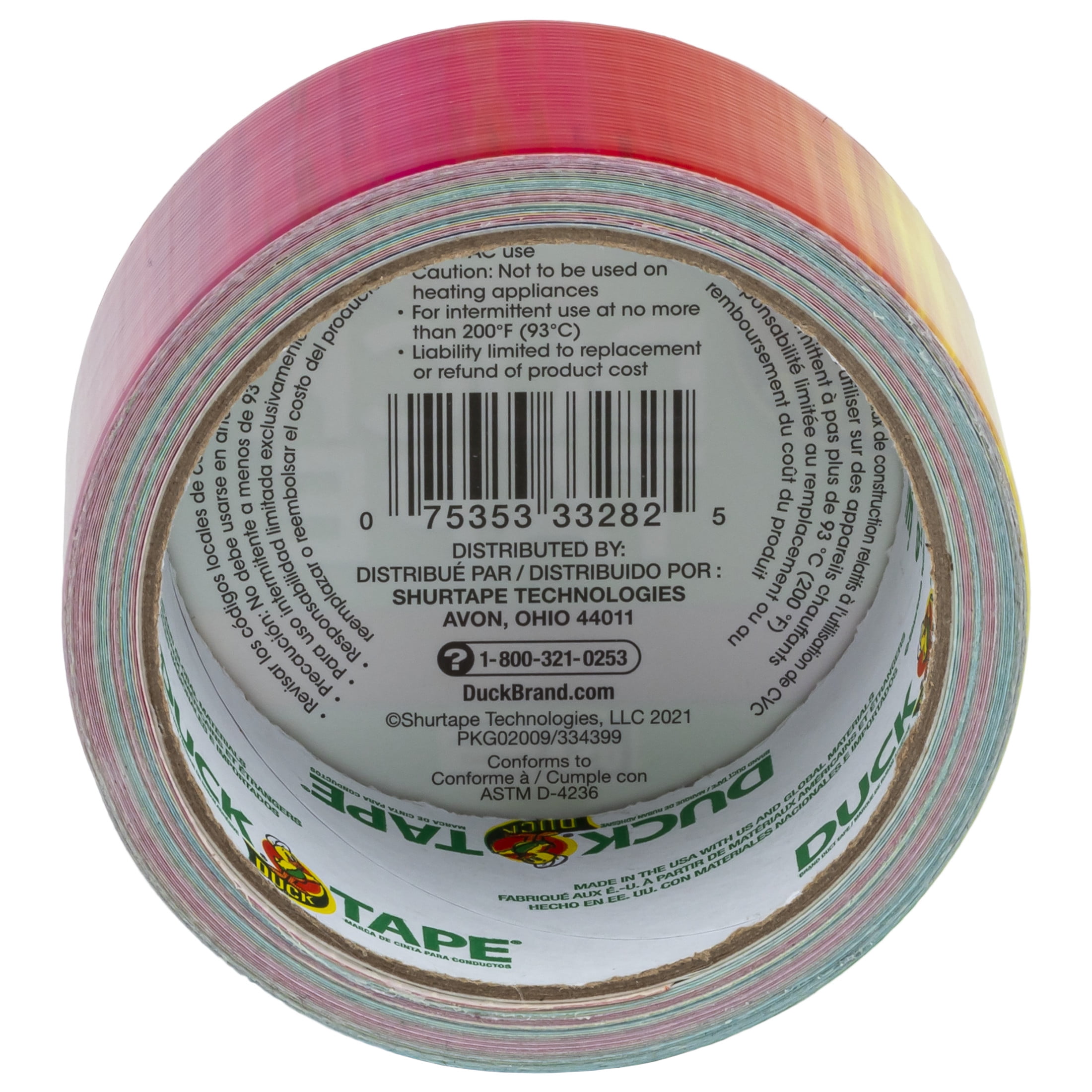 (3 pack) Printed Duck Tape Brand Duct Tape, Ombre Rainbow, 1.88 in. x 10 yd.