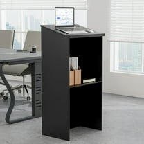 GiantexFloor Standing Podium, Wooden Speaking Lectern w/Adjustable Shelf, Great for Conference