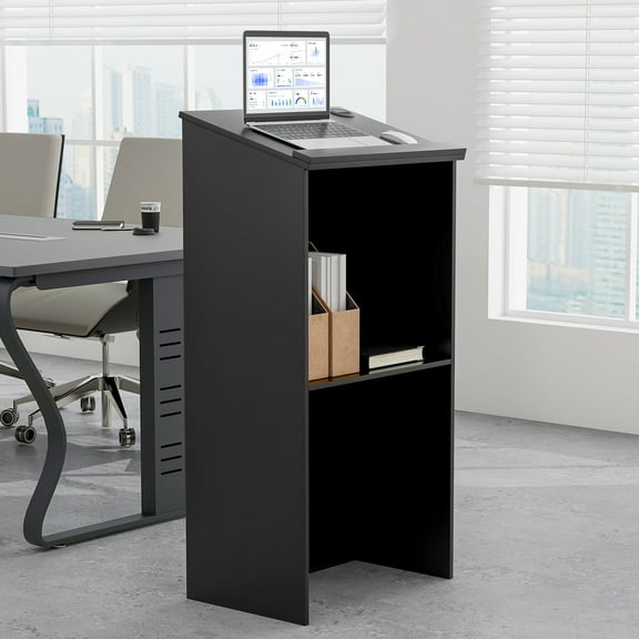 GiantexFloor Standing Podium, Wooden Speaking Lectern w/Adjustable Shelf, Great for Conference