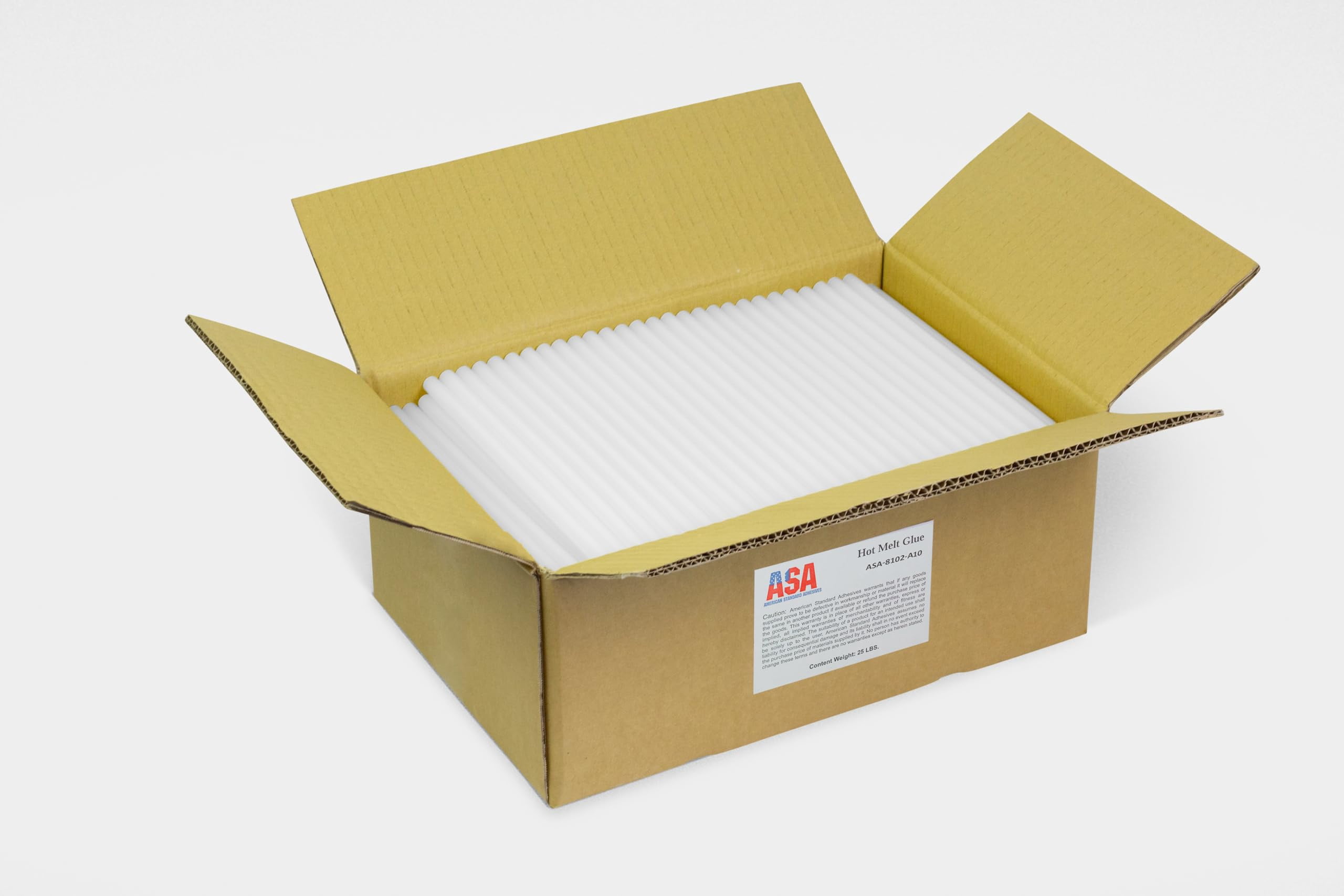 ASA 1/2" x 10" Clear Hot Melt Glue Sticks, for Plastic, Wood, Fabric,& Cartons, 25 lb Pack (Approx. 483 Sticks)