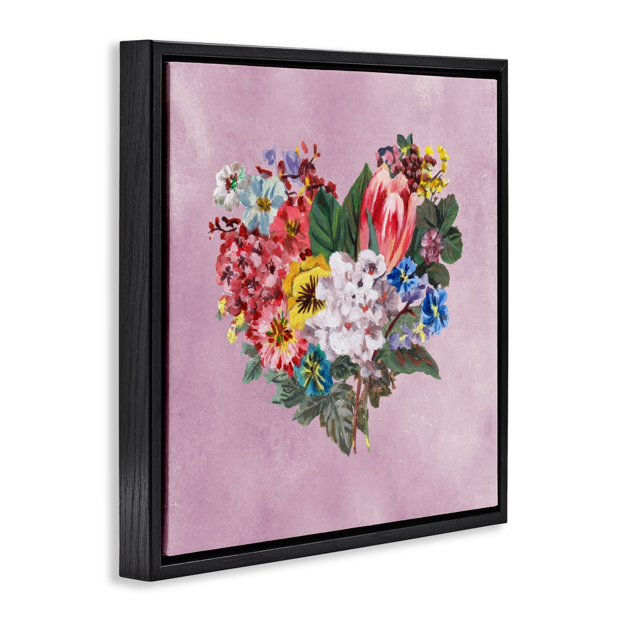 Stupell Industries Heart Shaped Garden Blooms Black Framed Floater Canvas Wall Art, design by Melissa Wang