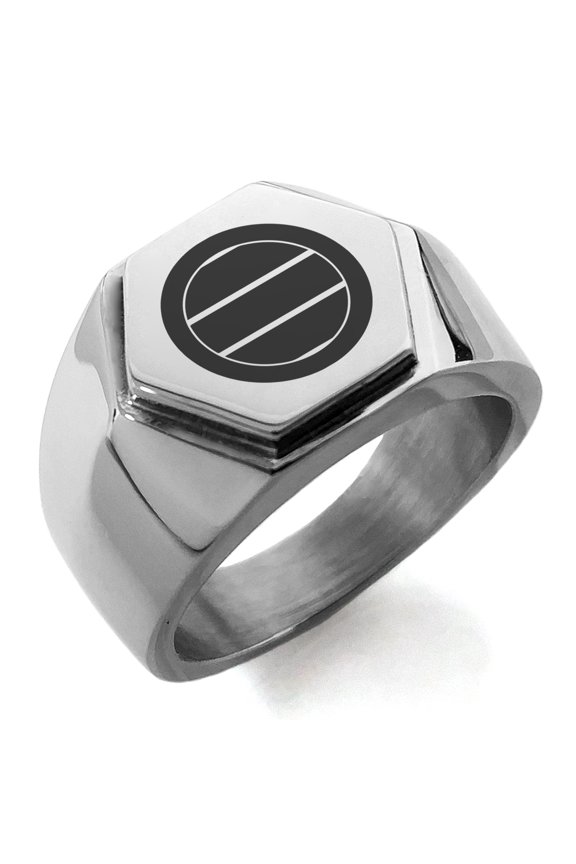 Stainless Steel Miura Samurai Crest Engraved Hexagon Crest Flat Top Biker Style Polished Ring