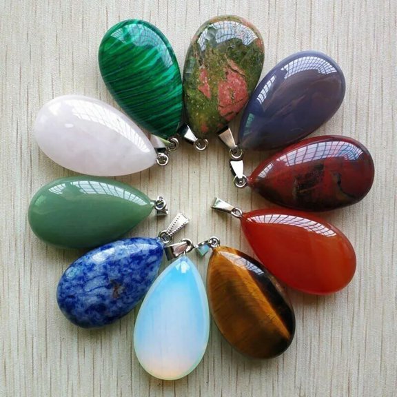 K-KED 10pcs/lot Mixed Natural Stone Pendants 25x40mm Charms for Delicate Jewelry Making DIY